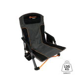 Falls Event Camp Chair, Foldable, Slight Recline, Cushioned, High Back, Drink Holder, Media Storage Pocket, Padded Arms, Low Rise, Weight Rated 135kg, Carry Bag with Shoulder Strap